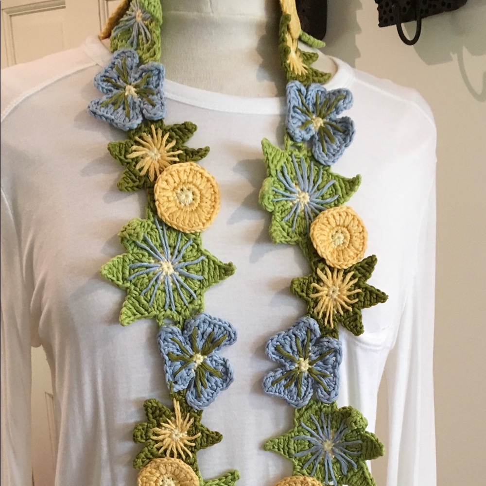 One of a kind hand knit floral scarf